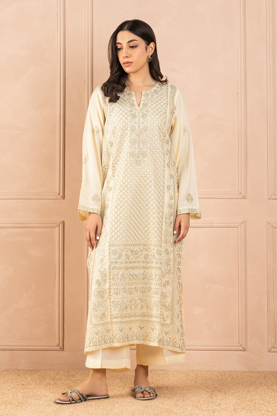 2 PIECE EMBROIDERED RAW SILK SUIT (LUXURY PRET) - BT1260004LP2545-IVORY-2000000308948-8