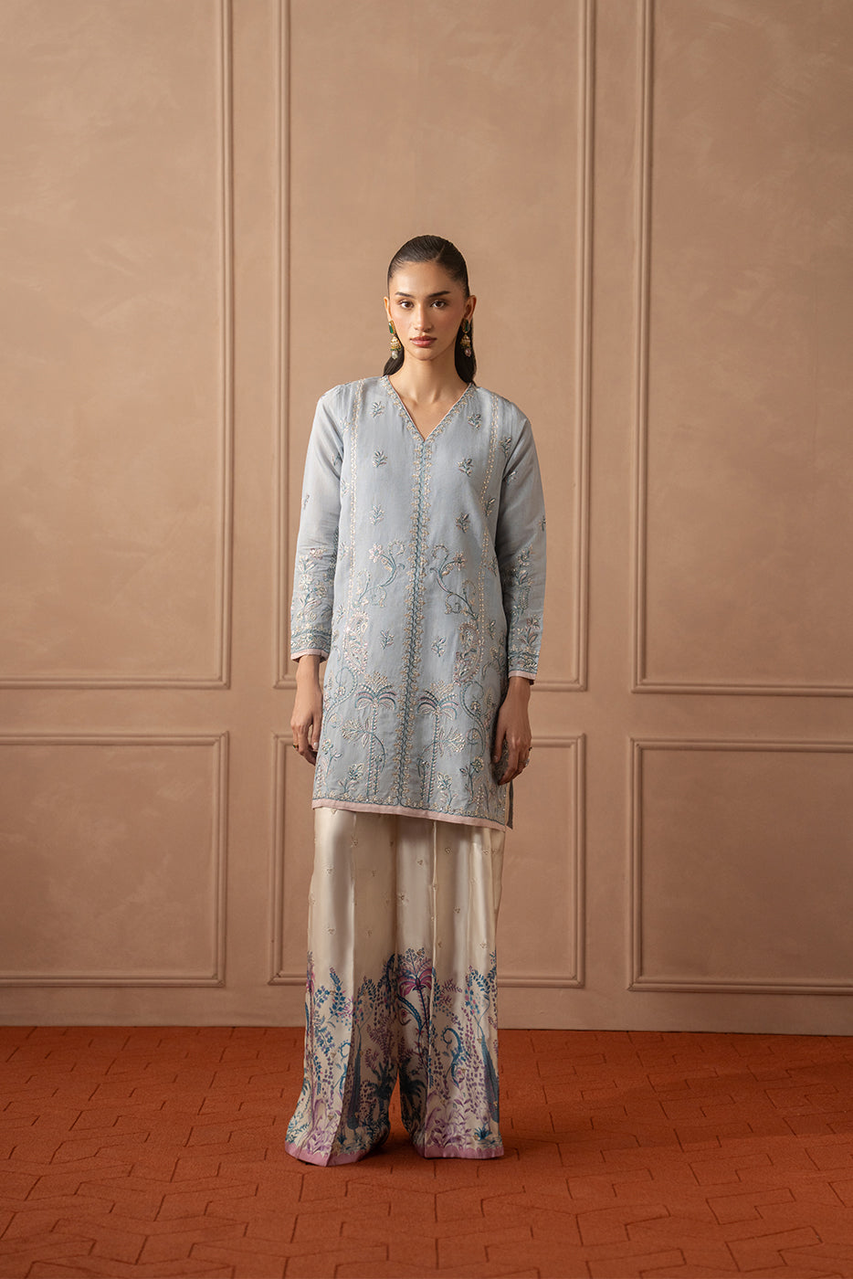 2 PIECE EMBROIDERED ZARI JACQUARD SUIT (LUXURY PRET) - BT1260004LP2547-BLUE-2000000308958-8