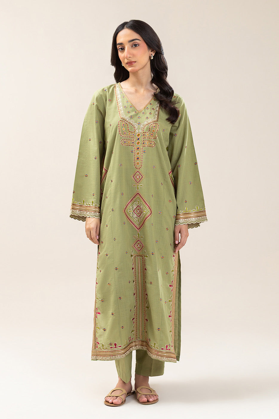 2 Piece Embroidered Two Way Slub Suit (Pret)