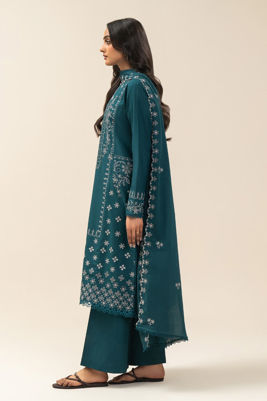 3 Piece Embroidered Lawn Suit-Stardust Teal (Unstitched)