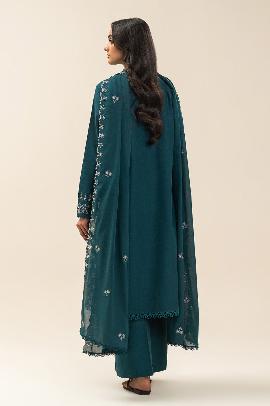 3 Piece Embroidered Lawn Suit-Stardust Teal (Unstitched)