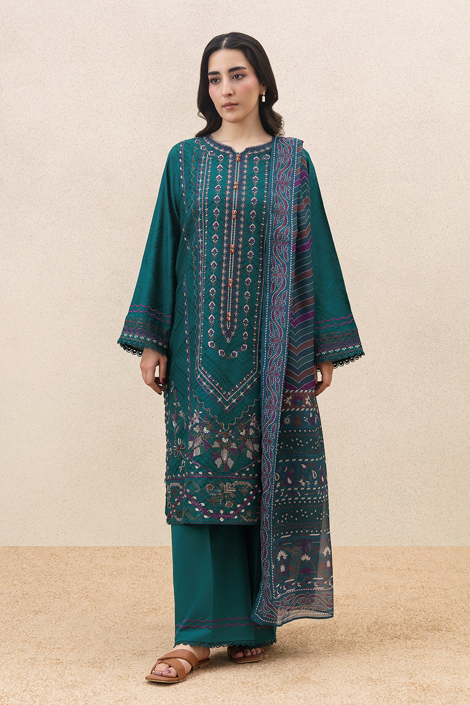 3 PIECE EMBROIDERED SELF JACQUARD SUIT-AURA GLEAM (UNSTITCHED)