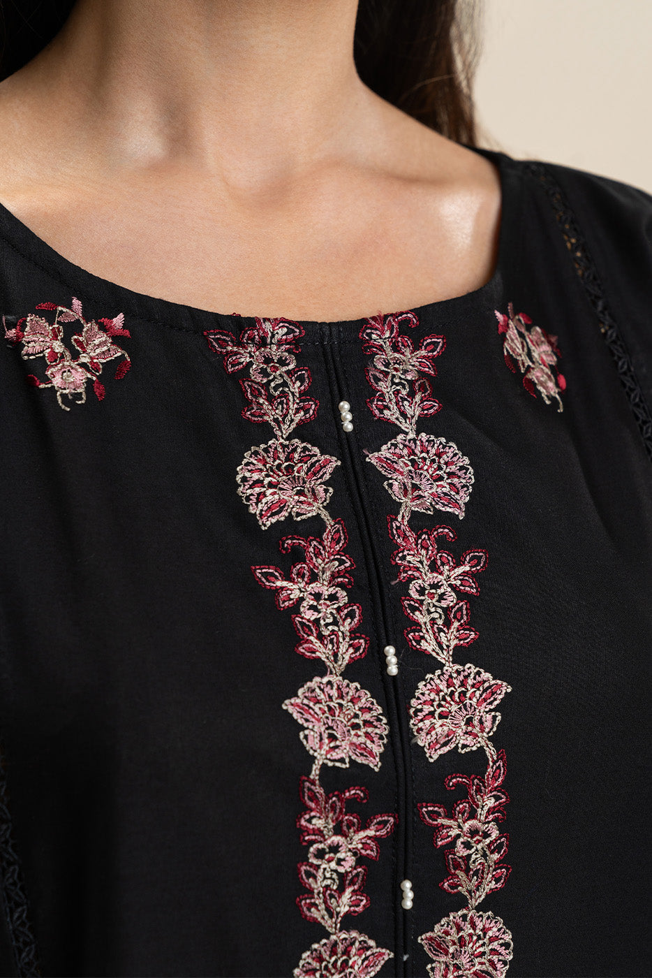 3 Piece Embroidered Lawn Suit-Deep Espresso (Unstitched)