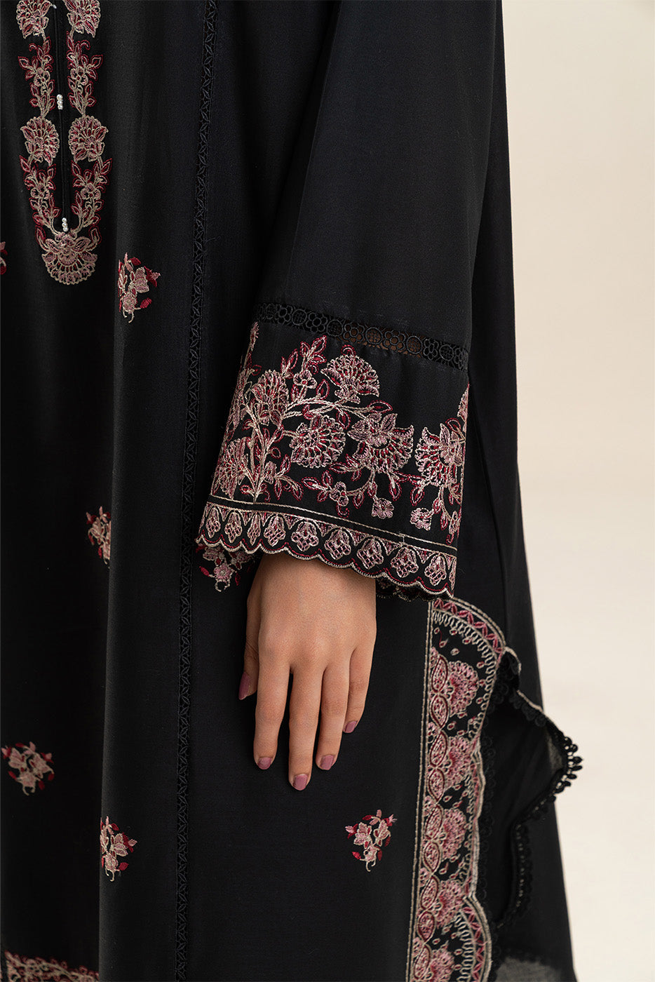3 Piece Embroidered Lawn Suit-Deep Espresso (Unstitched)
