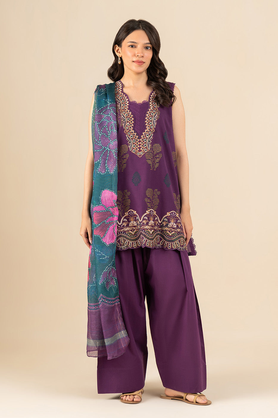 3 PIECE EMBROIDERED REVERSE JACQUARD SUIT-PRYTHIAN PLUM (UNSTITCHED)