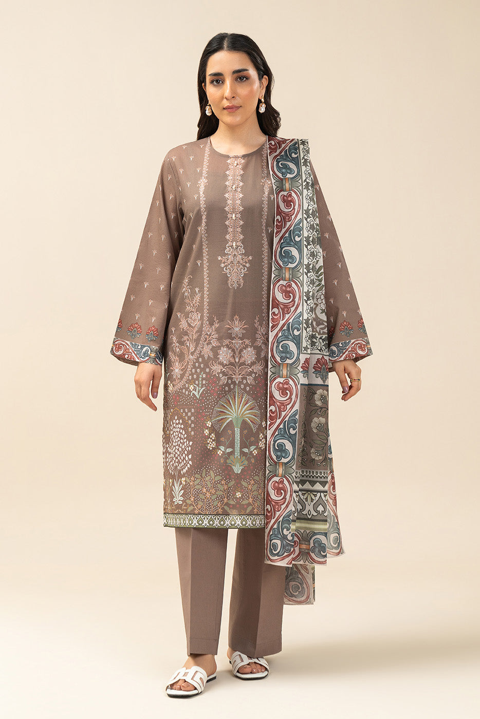 3 Piece Printed Lawn Suit-Muted Harmony (Unstitched)