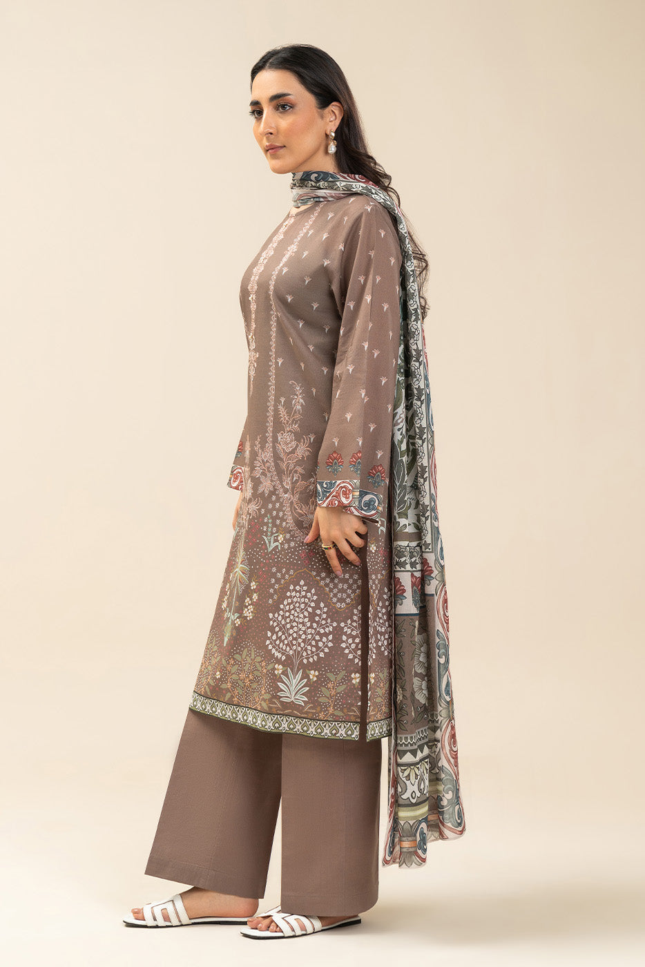 3 Piece Printed Lawn Suit-Muted Harmony (Unstitched)