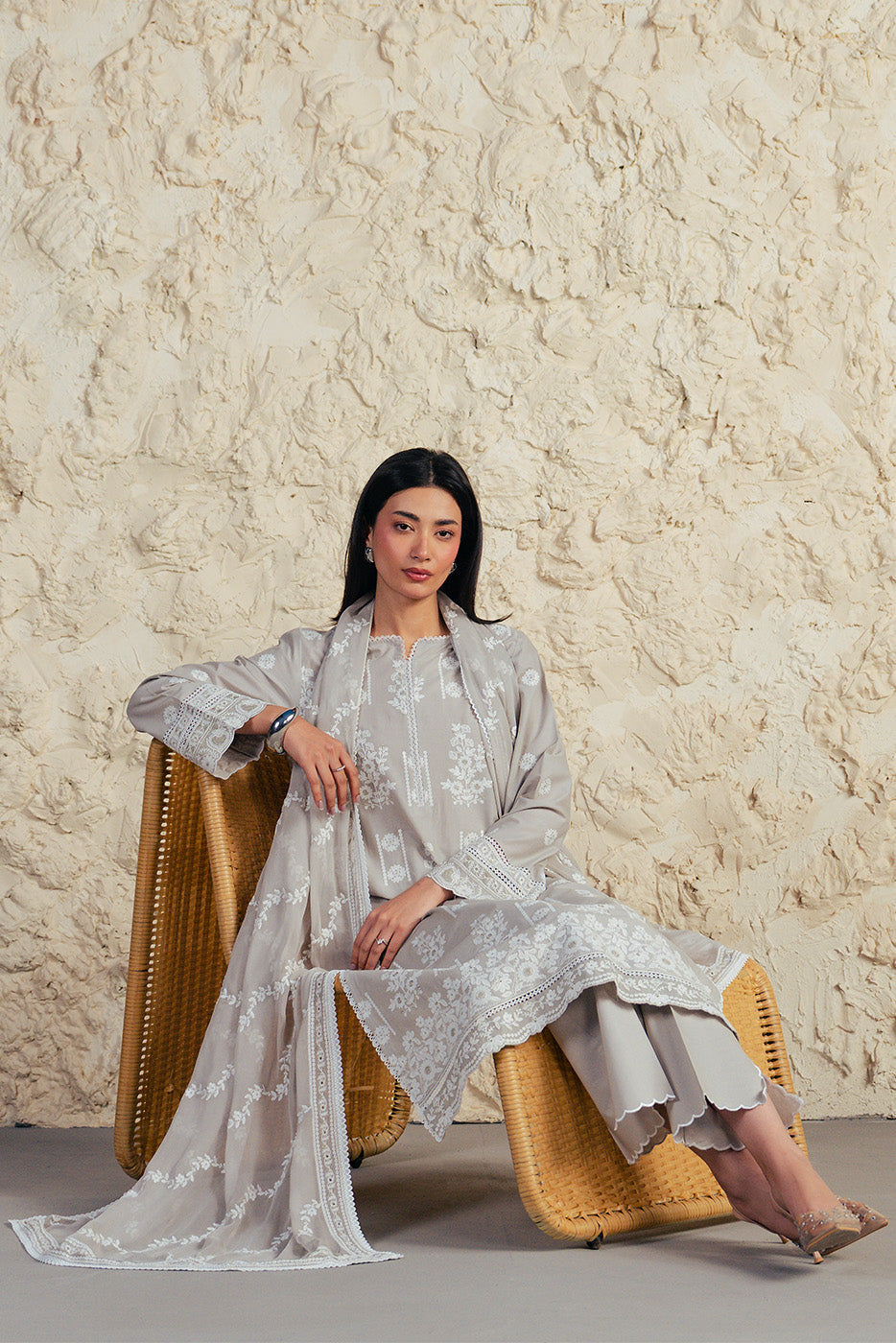 3 PIECE EMBROIDERED SUIT WITH BAMBER CHIFFON DUPATTA-GREY GRANITE (UNSTITCHED)
