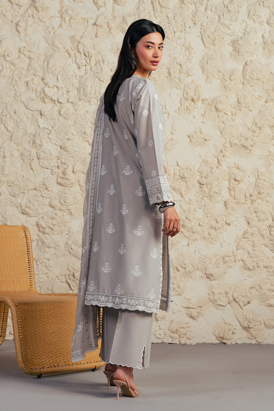 3 PIECE EMBROIDERED SUIT WITH BAMBER CHIFFON DUPATTA-GREY GRANITE (UNSTITCHED)