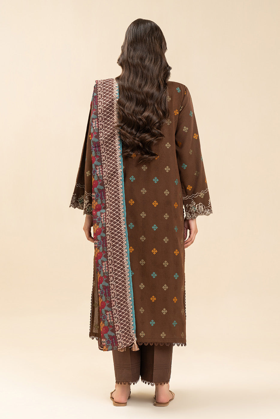3 PIECE EMBROIDERED JACQUARD SUIT-RUSTIC BRONZE (UNSTITCHED)