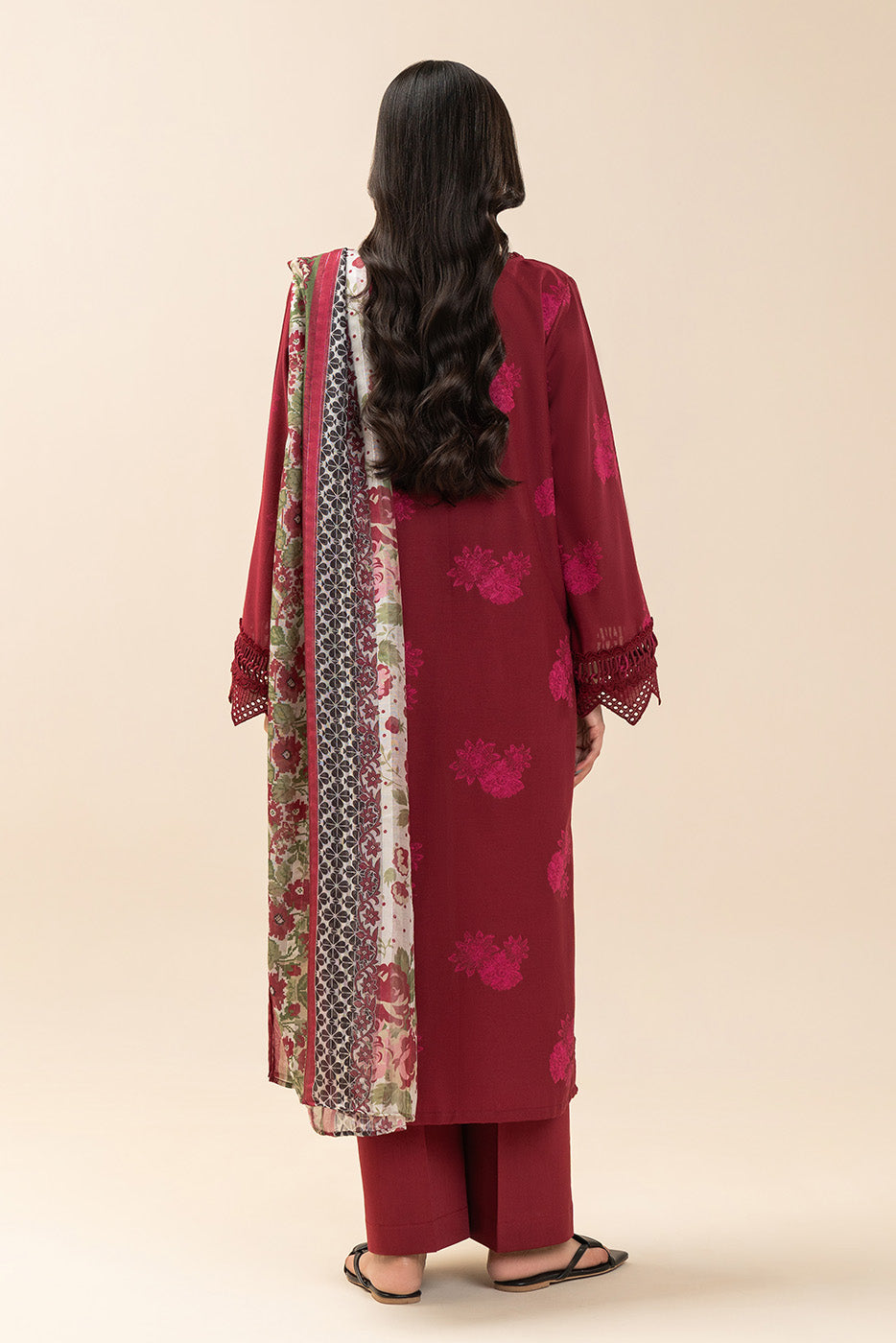 3 PIECE EMBROIDERED JACQUARD SUIT-CARMINE PETAL (UNSTITCHED)