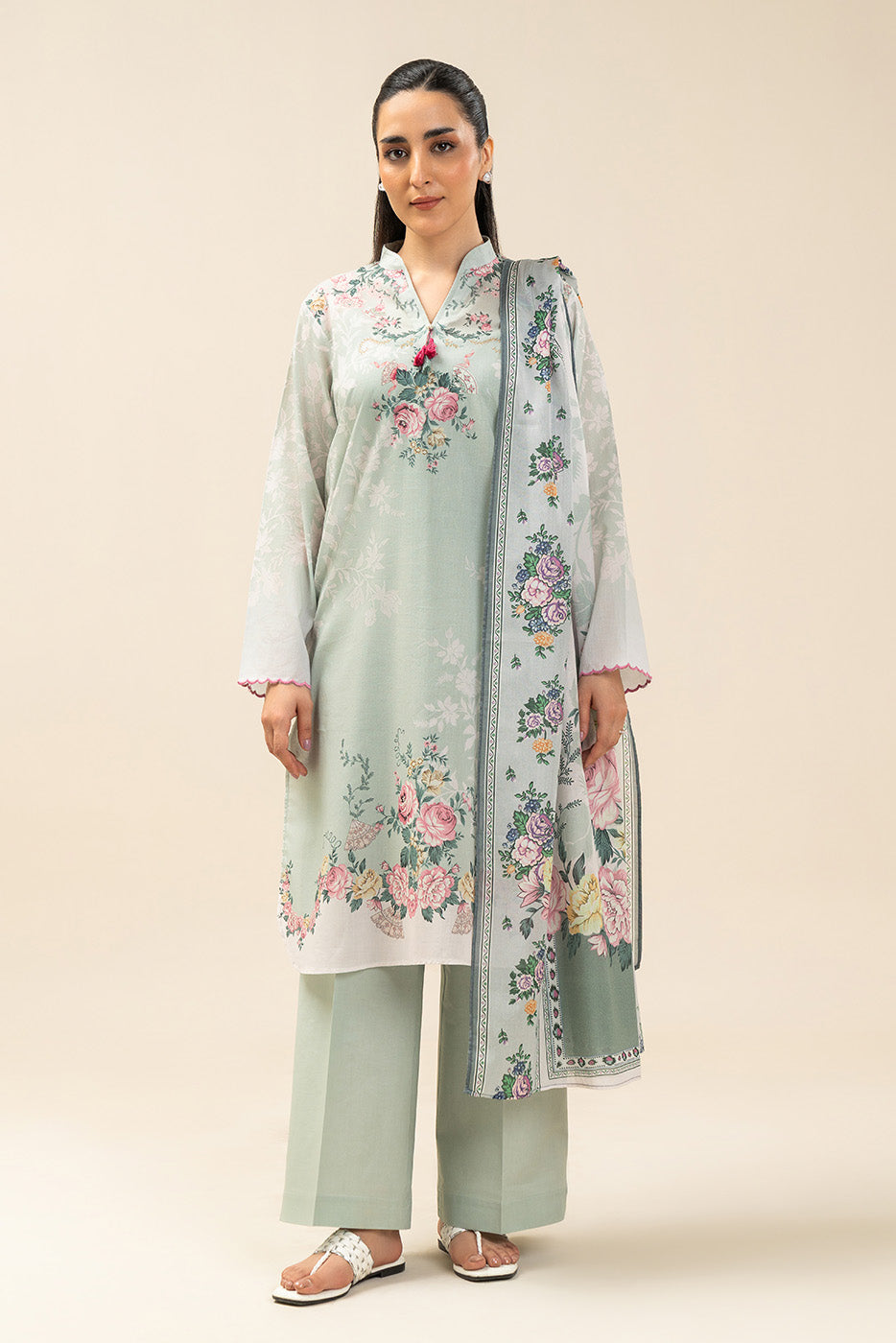 3 PIECE PRINTED LAWN SUIT-PASTEL BLOOM (UNSTITCHED)