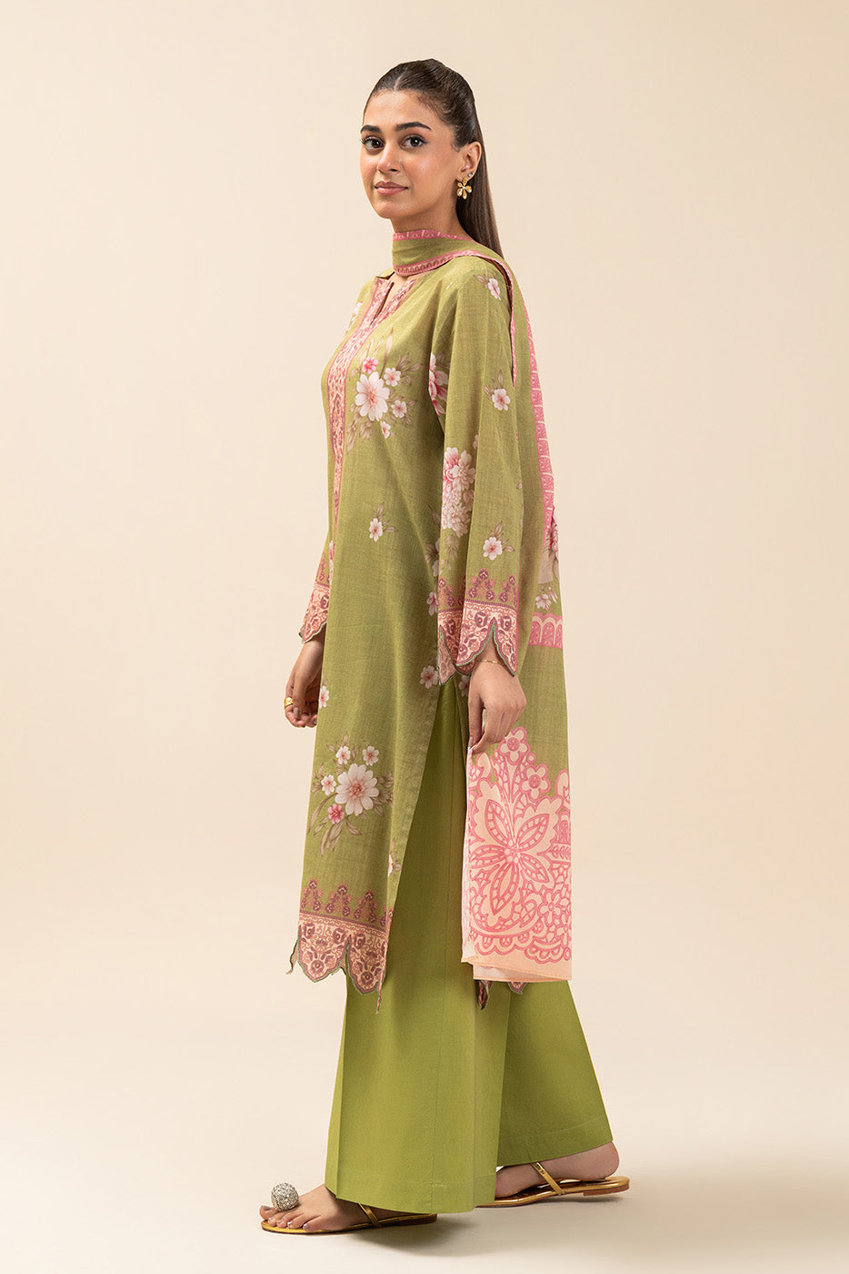 3 PIECE PRINTED LAWN SUIT-GRASS GAINS (UNSTITCHED)
