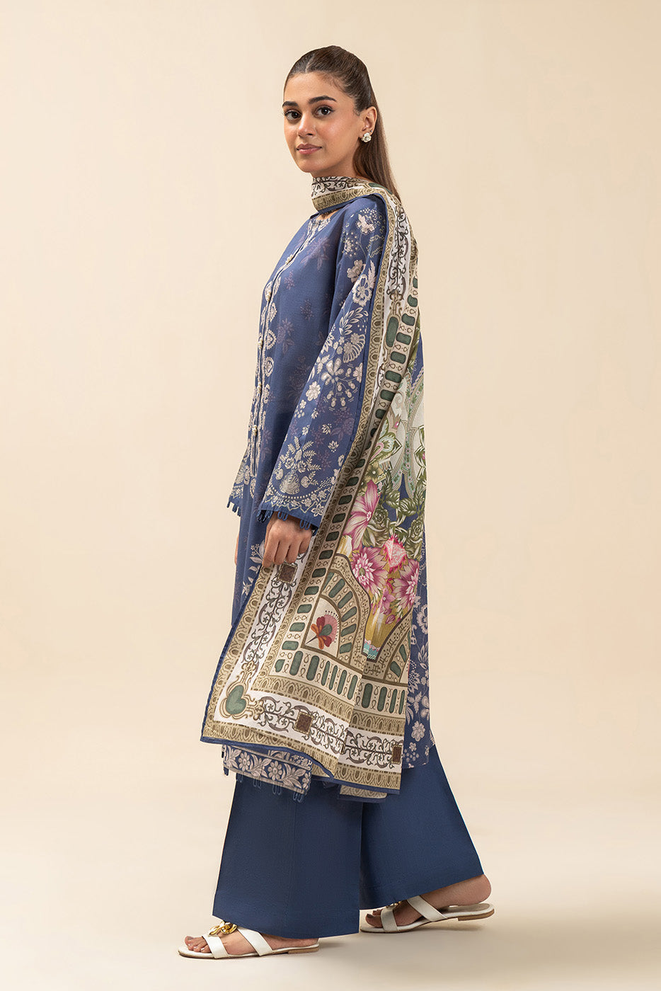 3 PIECE PRINTED LAWN SUIT-SYMPHONY BLUE (UNSTITCHED)