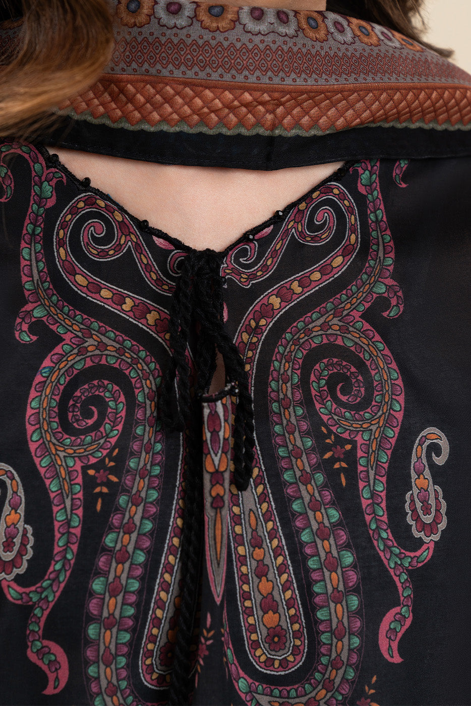3 PIECE PRINTED LAWN SUIT-BLACK CYPRESS (UNSTITCHED)