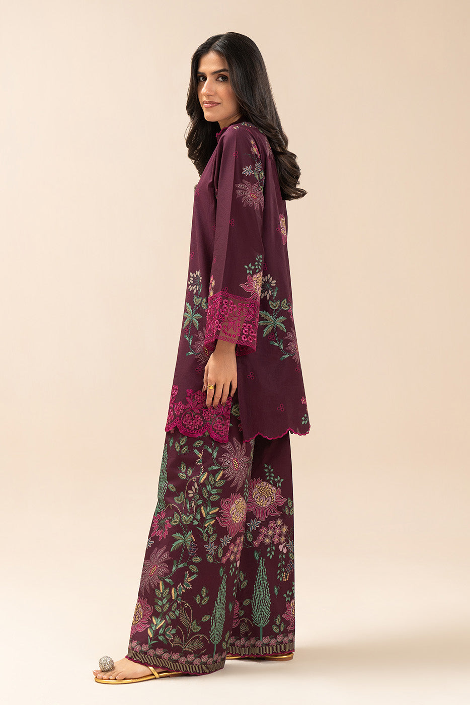2 Piece Embroidered Lawn Suit-Plum Forest (Unstitched)
