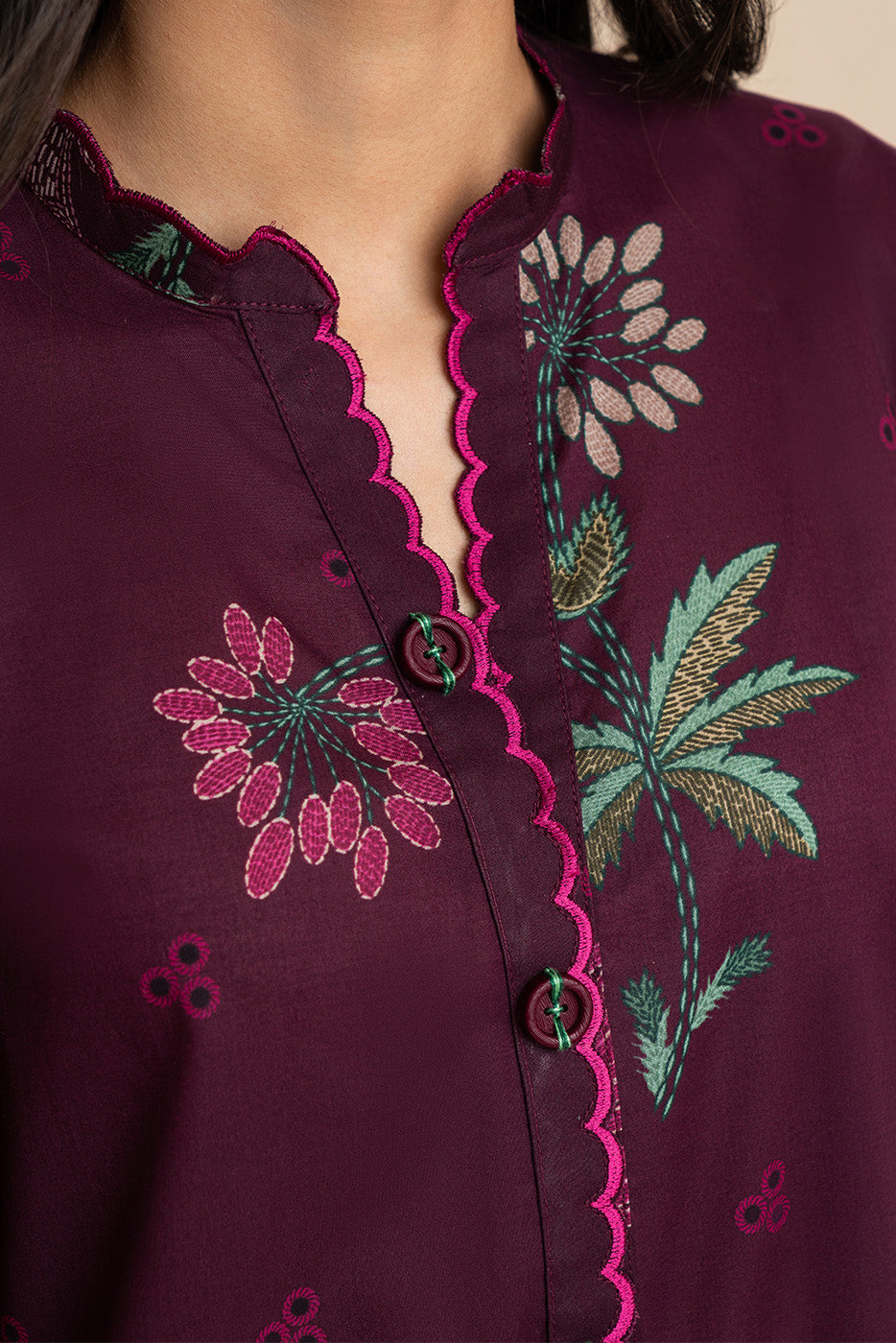 2 Piece Embroidered Lawn Suit-Plum Forest (Unstitched)