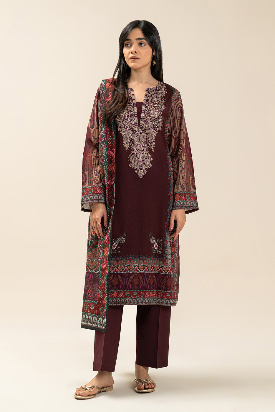 3 PIECE EMBROIDERED LAWN SUIT-ETHNIC PAISLEY (UNSTITCHED)