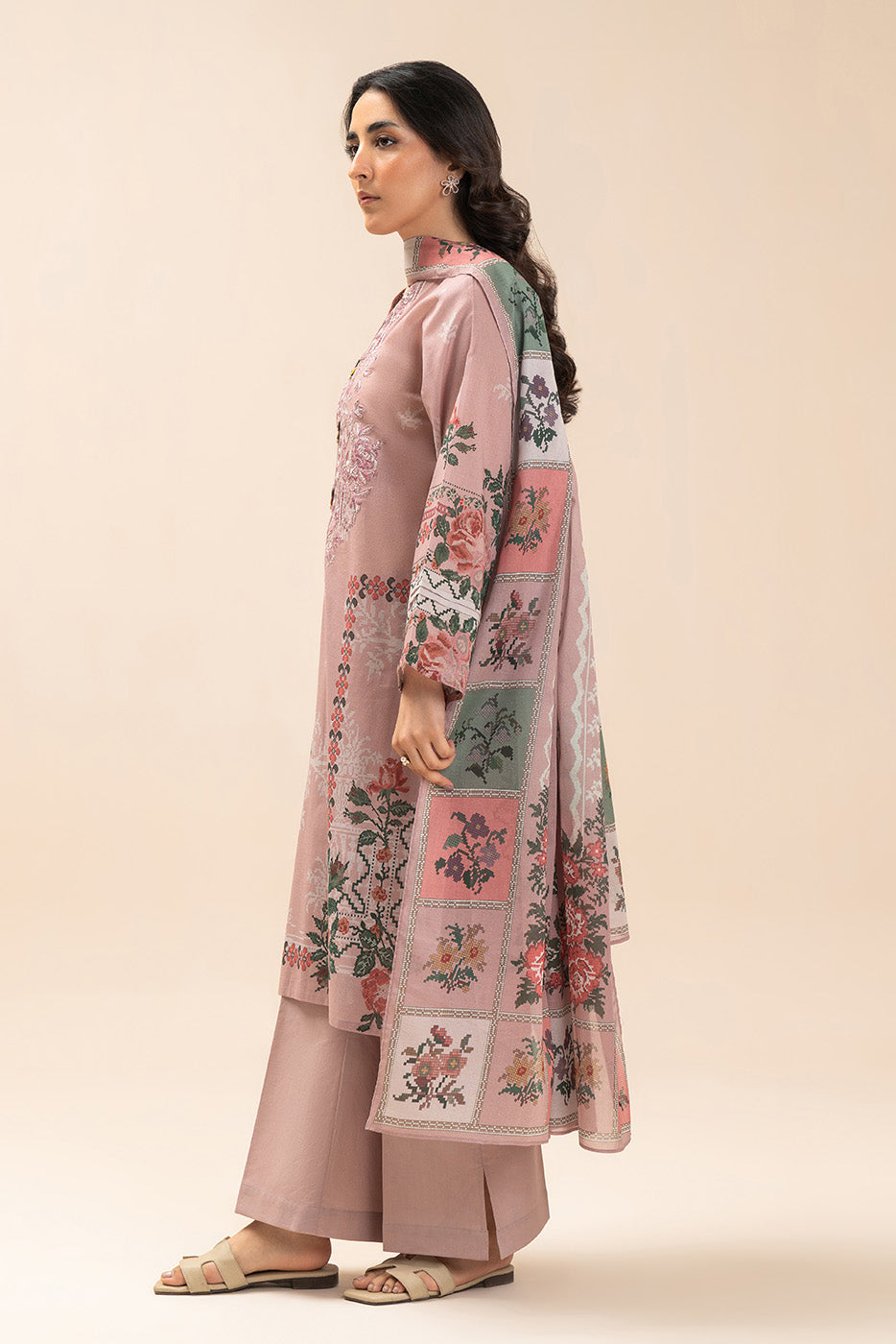 3 Piece Embroidered Lawn Suit-Pastel Fleur (Unstitched)