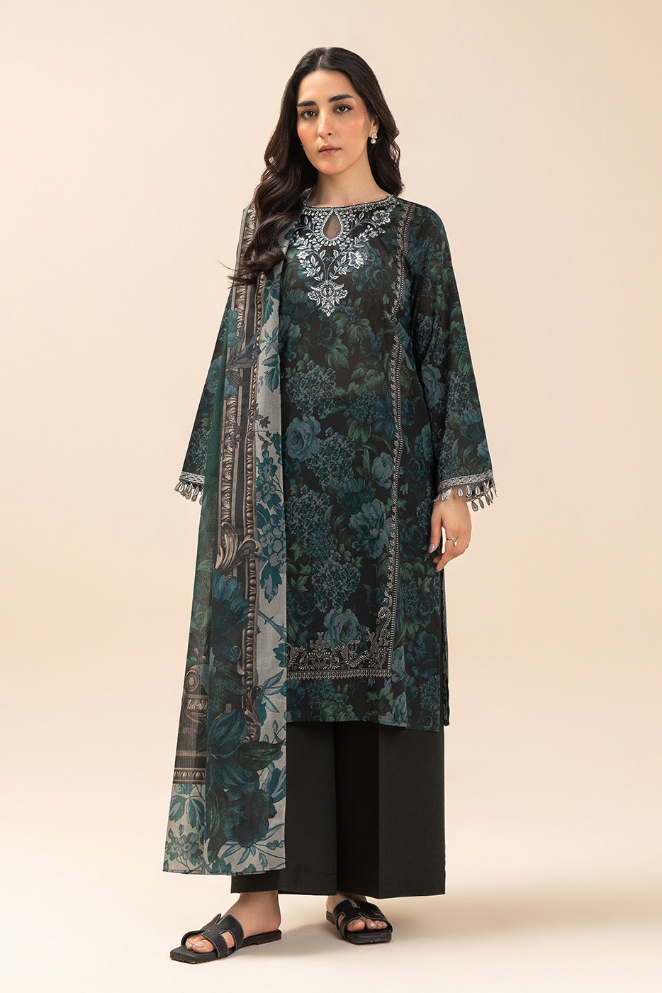 3 PIECE EMBROIDERED LAWN SUIT-INDIGO VERDENT (UNSTITCHED)