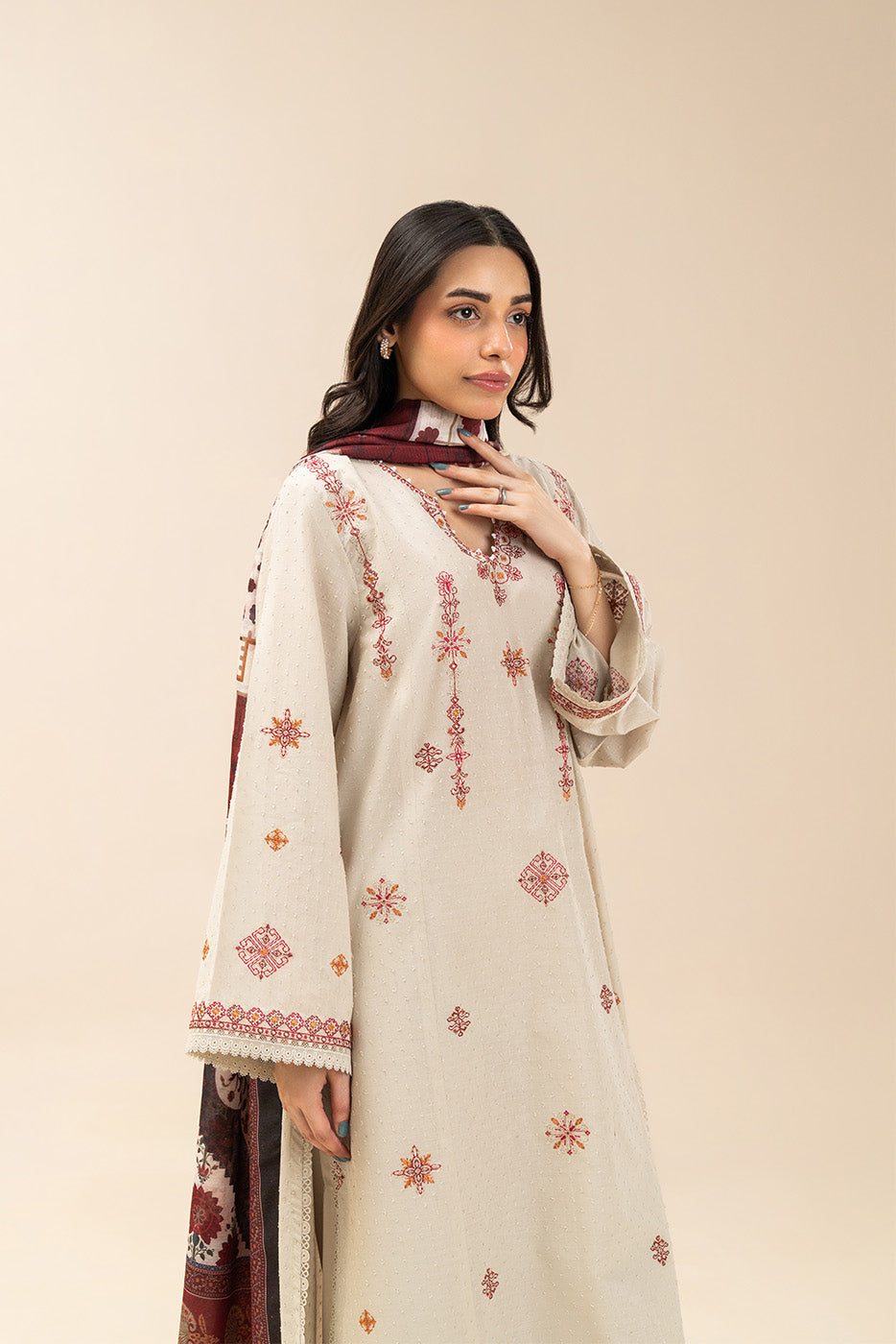 3 PIECE EMBROIDERED SELF JACQUARD SUIT-GAINSBORO (UNSTITCHED)