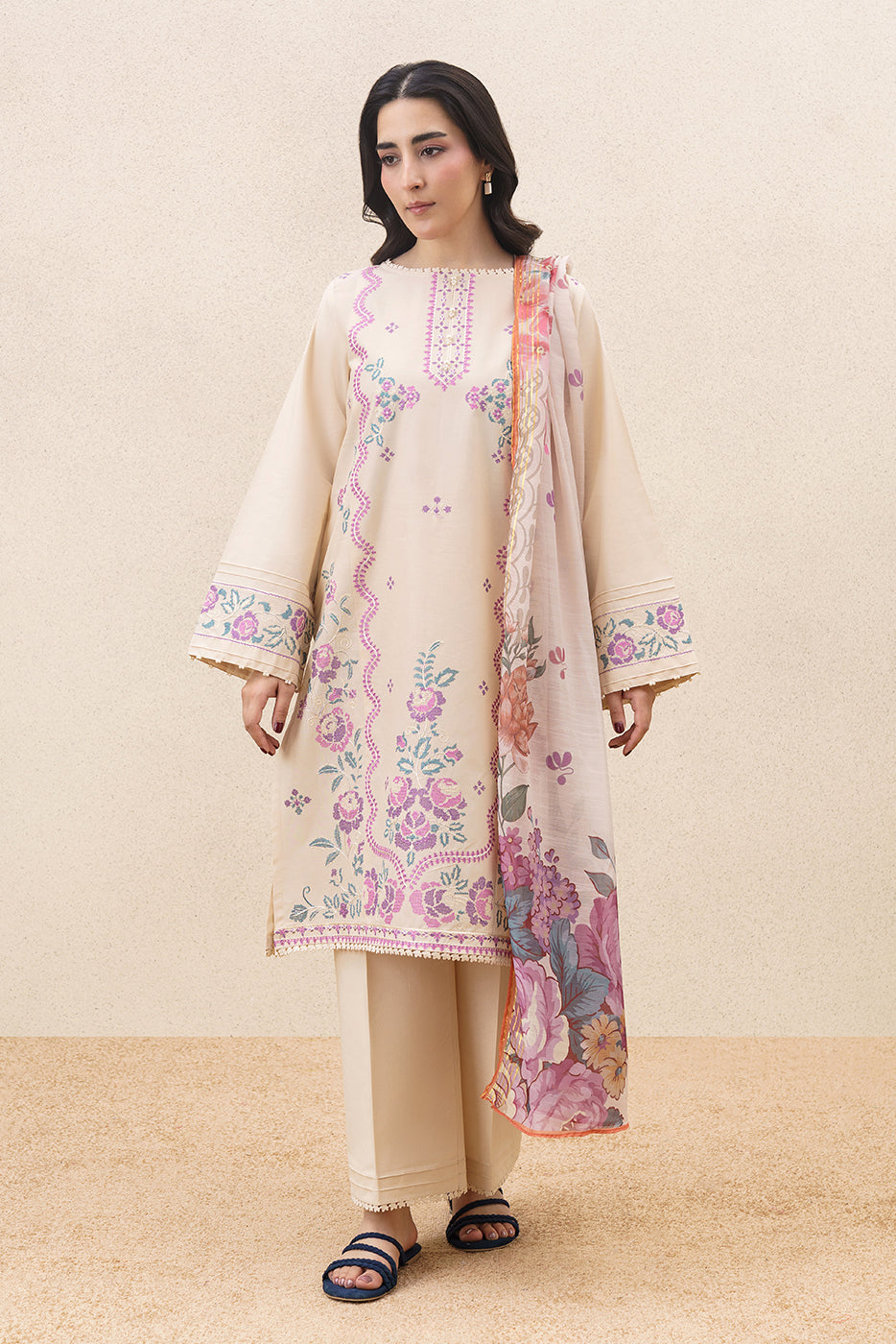 3 PIECE EMBROIDERED LAWN SUIT-WHISPERING FLORALS (UNSTITCHED)