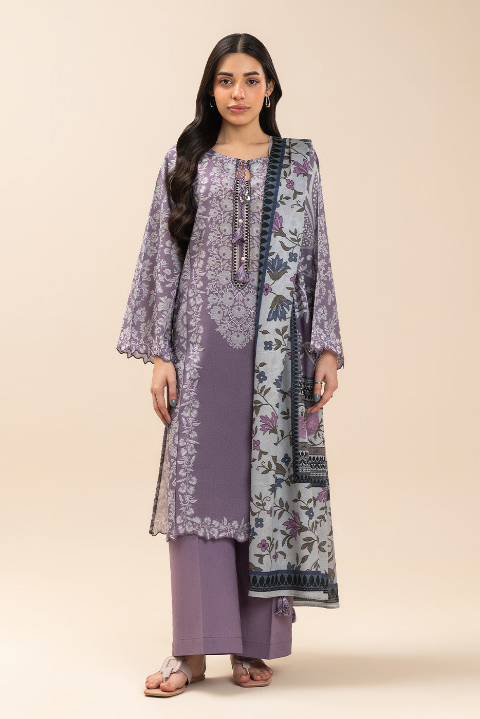 3 PIECE PRINTED LAWN SUIT-LAVENDER CHARM (UNSTITCHED)