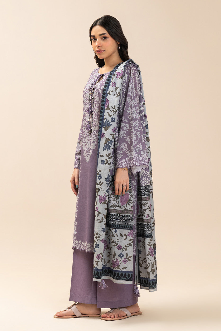 3 PIECE PRINTED LAWN SUIT-LAVENDER CHARM (UNSTITCHED)