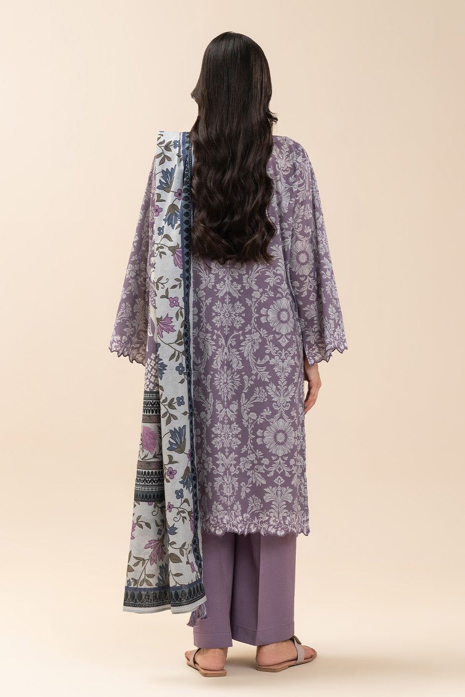 3 PIECE PRINTED LAWN SUIT-LAVENDER CHARM (UNSTITCHED)