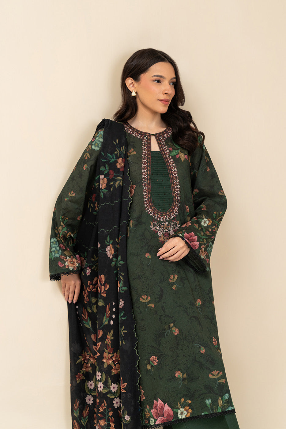 3 PIECE PRINTED LAWN SUIT-NOIR VINE (UNSTITCHED)