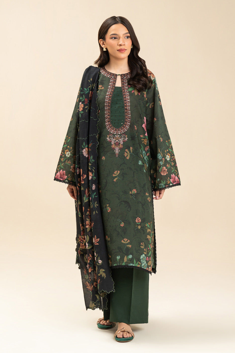 3 PIECE PRINTED LAWN SUIT-NOIR VINE (UNSTITCHED)