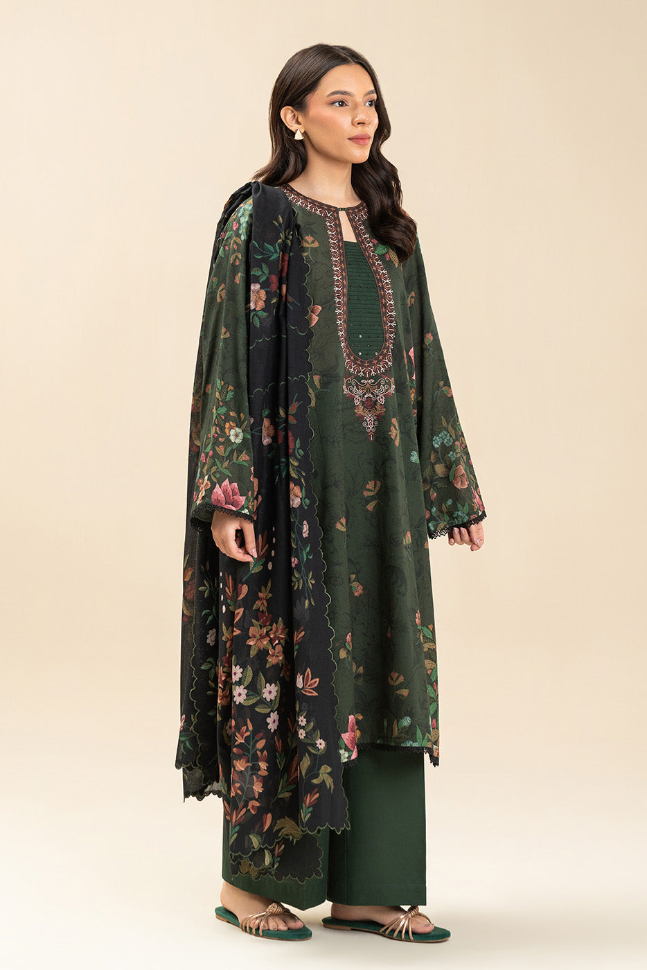 3 PIECE PRINTED LAWN SUIT-NOIR VINE (UNSTITCHED)