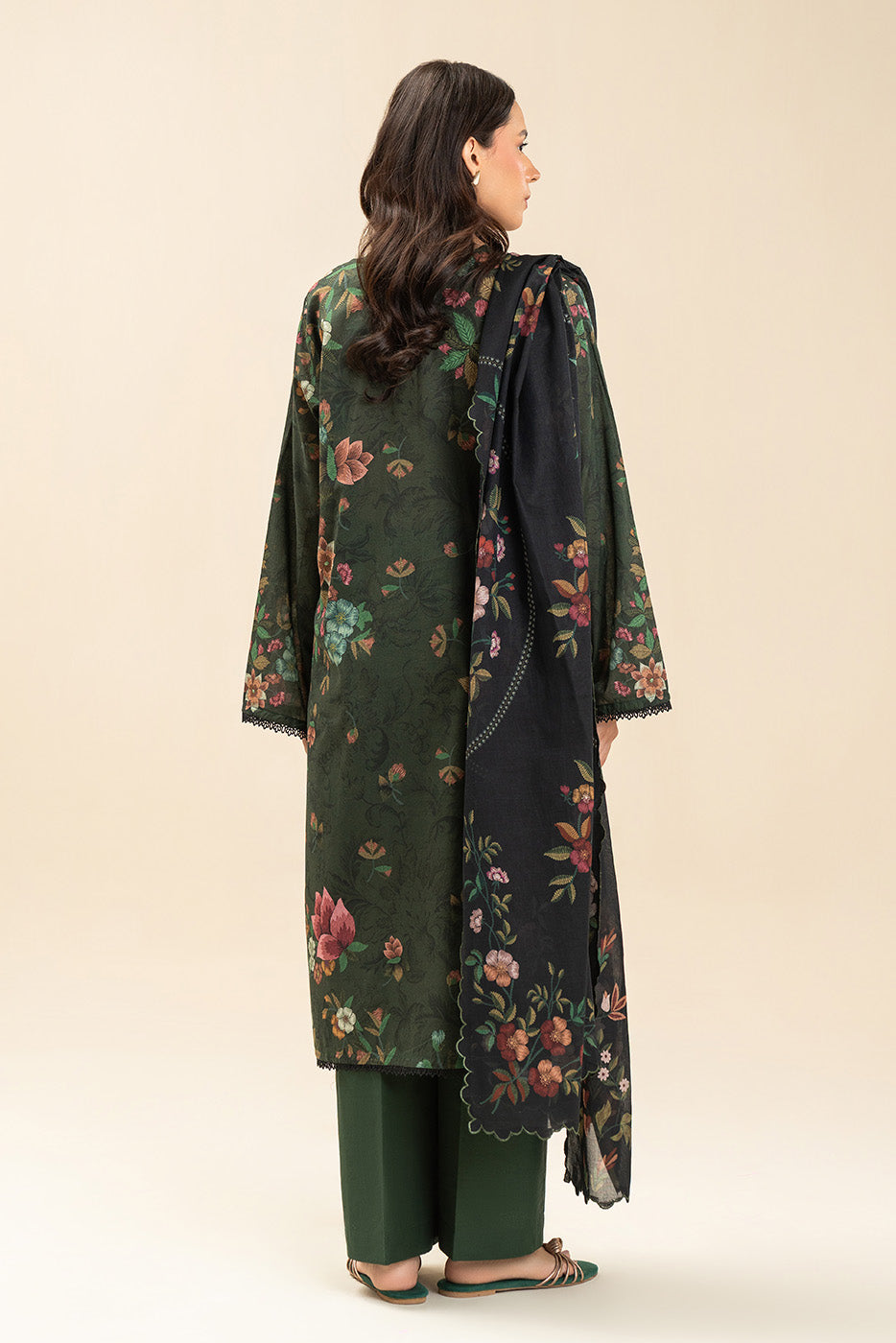 3 PIECE PRINTED LAWN SUIT-NOIR VINE (UNSTITCHED)