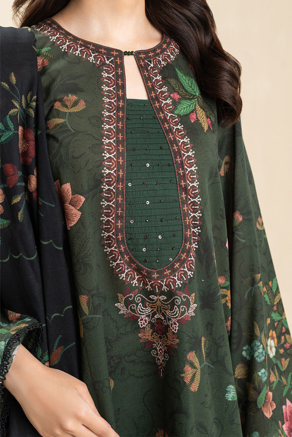3 PIECE PRINTED LAWN SUIT-NOIR VINE (UNSTITCHED)