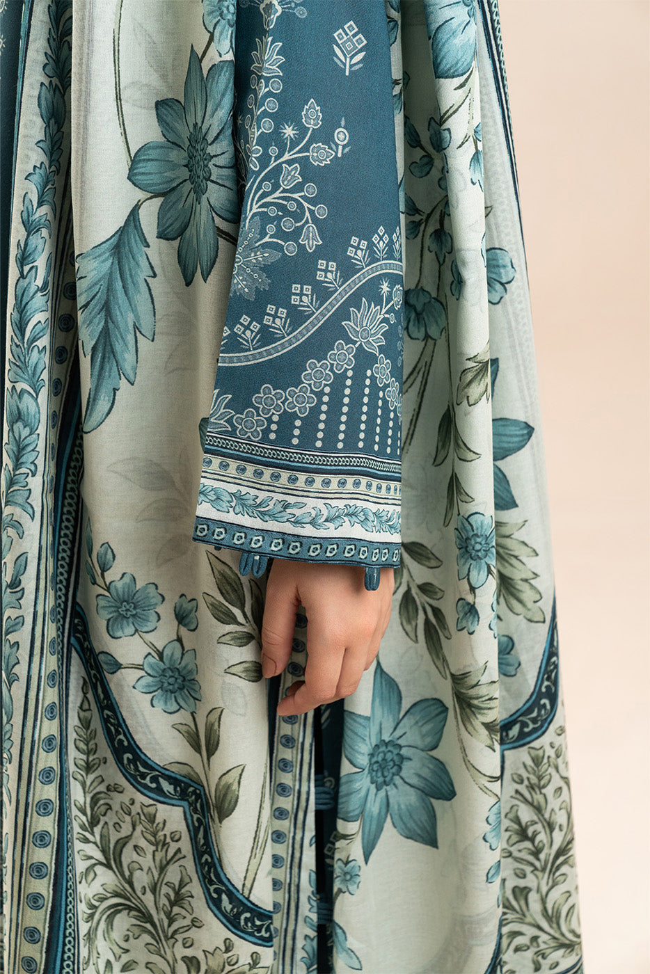 3 PIECE PRINTED LAWN SUIT-MYSTIC TEAL (UNSTITCHED)