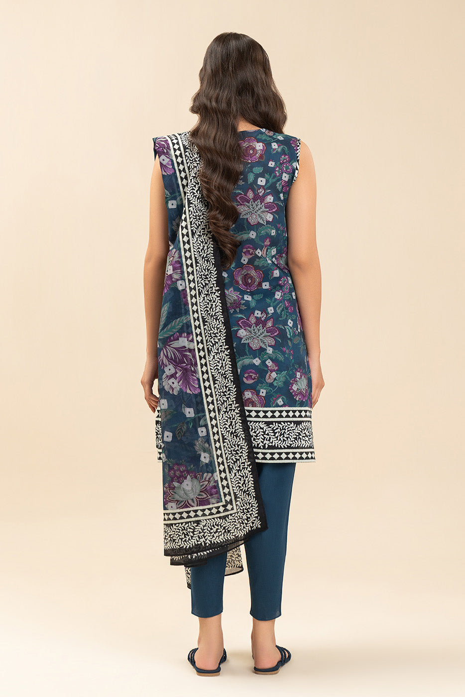3 PIECE PRINTED LAWN SUIT-COASTAL SPRAY (UNSTITCHED)