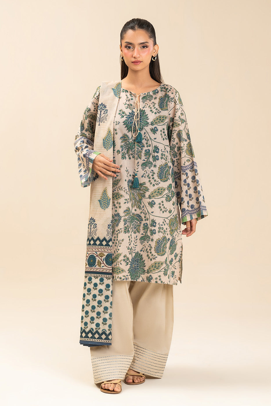 3 PIECE PRINTED LAWN SUIT-AZURE CHARM (UNSTITCHED)