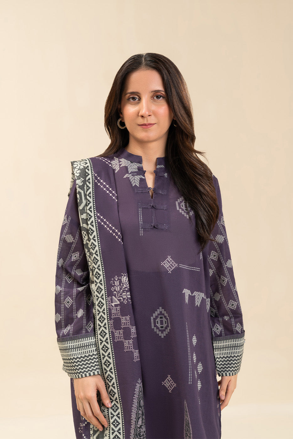 3 PIECE PRINTED LAWN SUIT-VIOLET QUARTZ (UNSTITCHED)