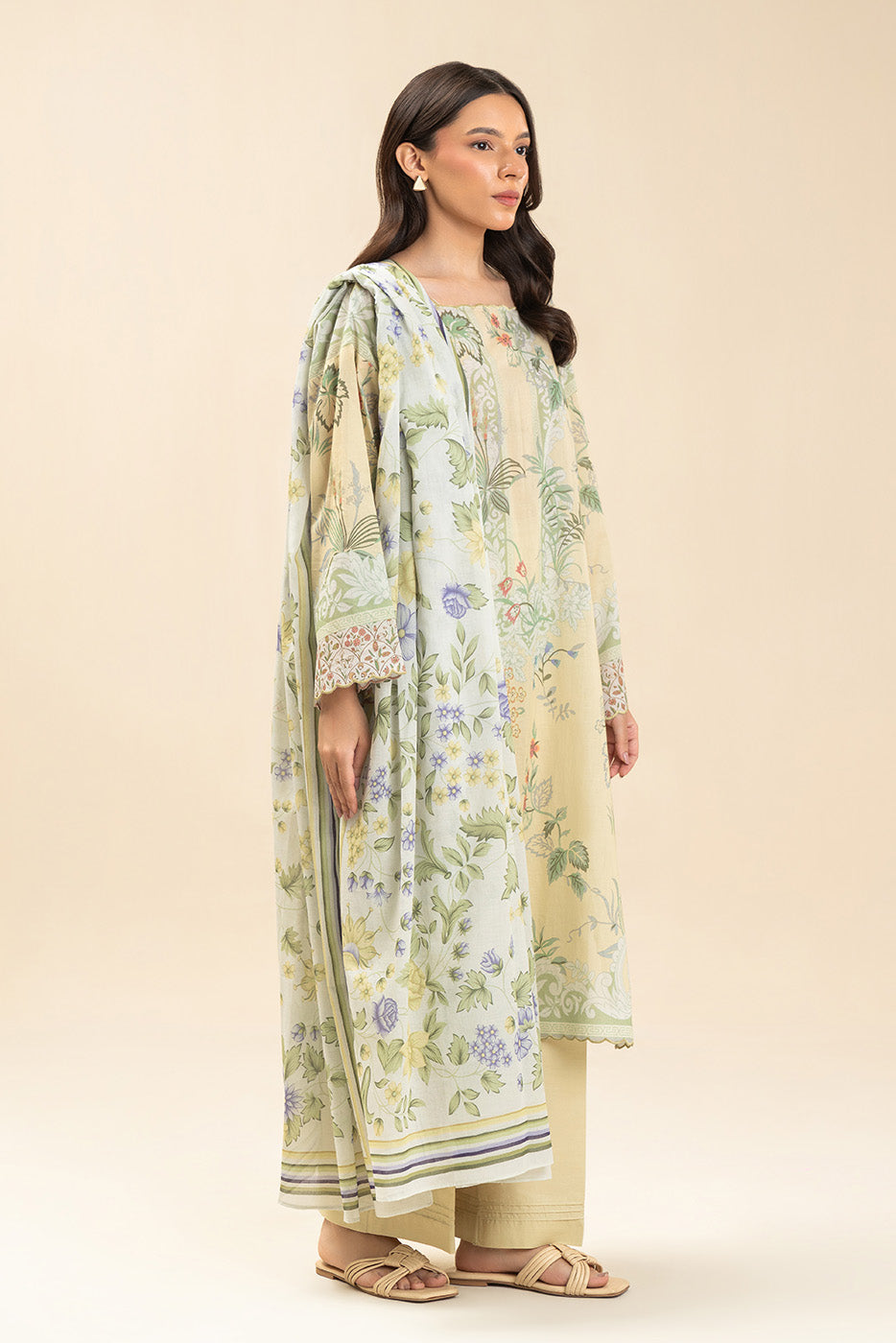 3 PIECE PRINTED LAWN SUIT-LIMEADE SUMMER (UNSTITCHED)