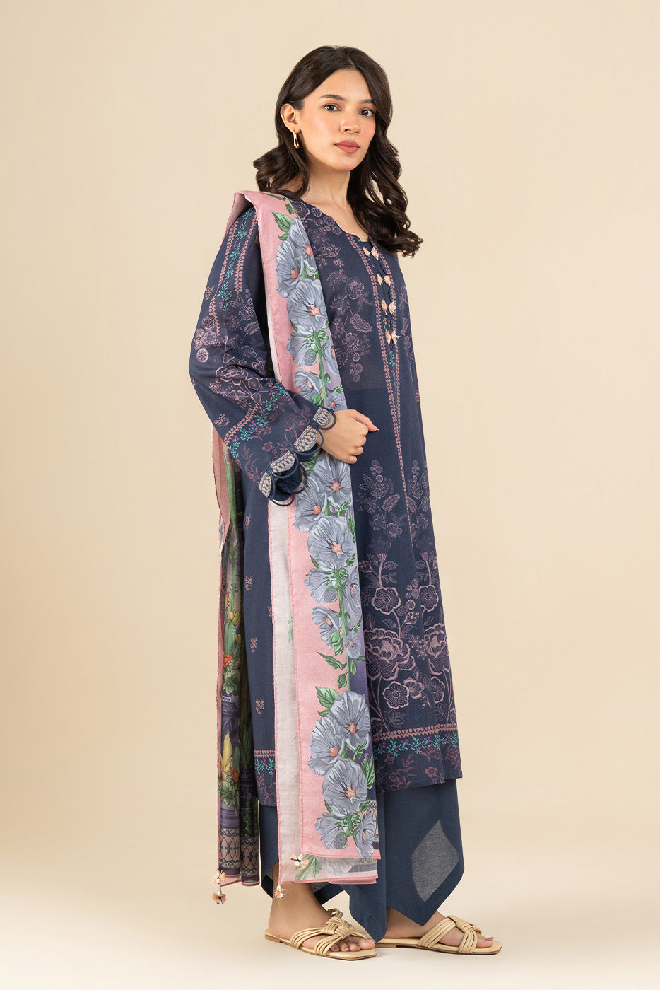 3 PIECE PRINTED LAWN SUIT-SORCERER,S GARDEN (UNSTITCHED)