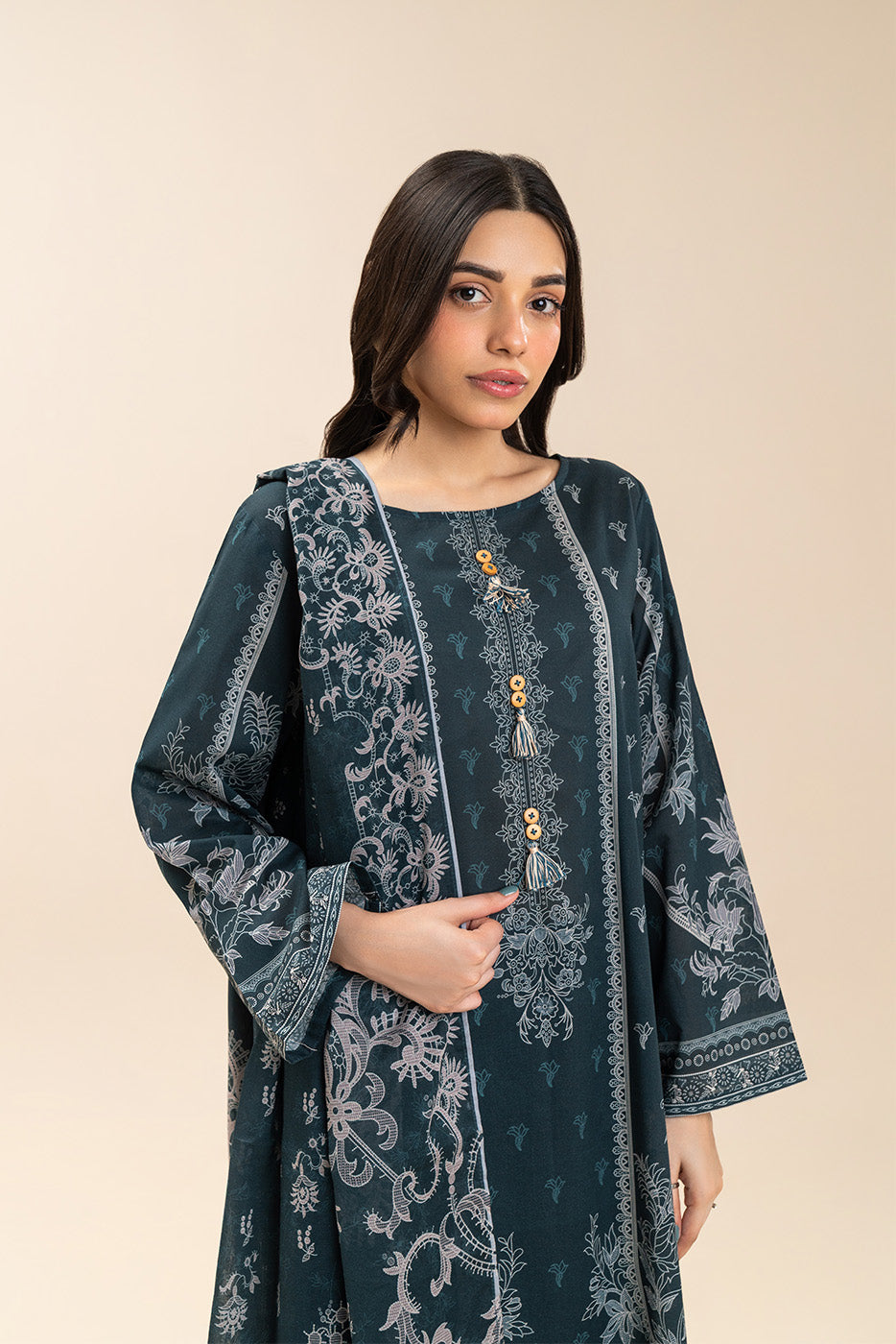 3 PIECE PRINTED LAWN SUIT-TEAL TRANSITION (UNSTITCHED)