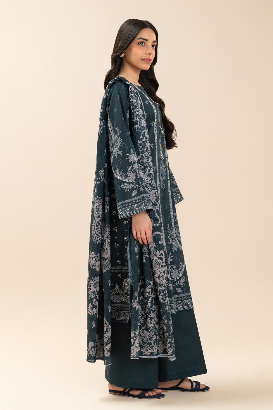 3 PIECE PRINTED LAWN SUIT-TEAL TRANSITION (UNSTITCHED)