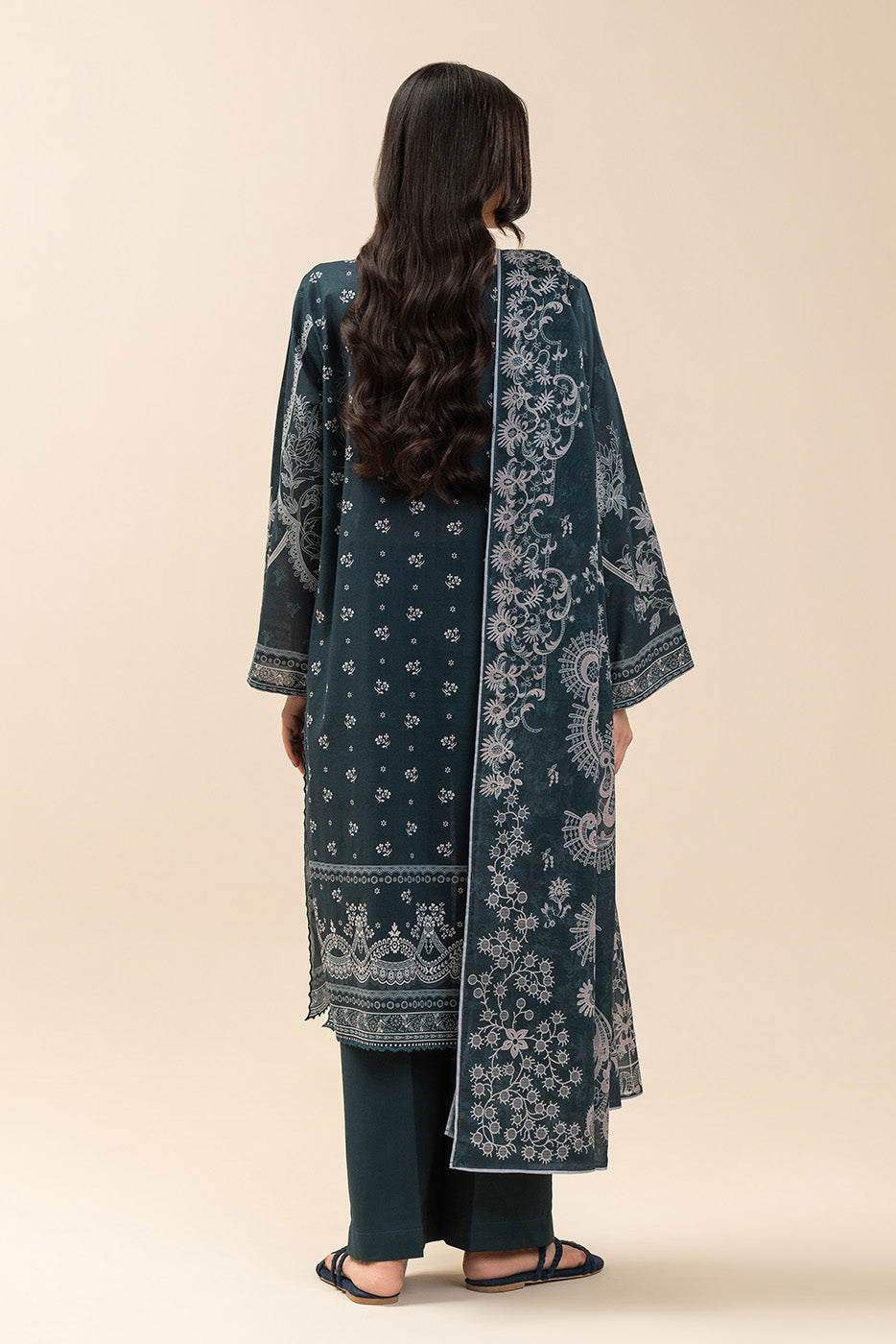 3 PIECE PRINTED LAWN SUIT-TEAL TRANSITION (UNSTITCHED)