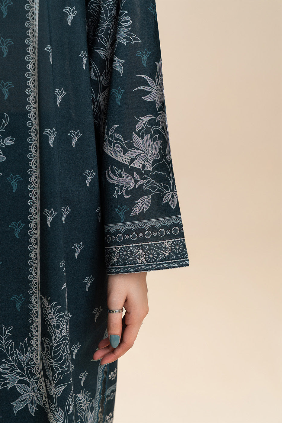 3 PIECE PRINTED LAWN SUIT-TEAL TRANSITION (UNSTITCHED)