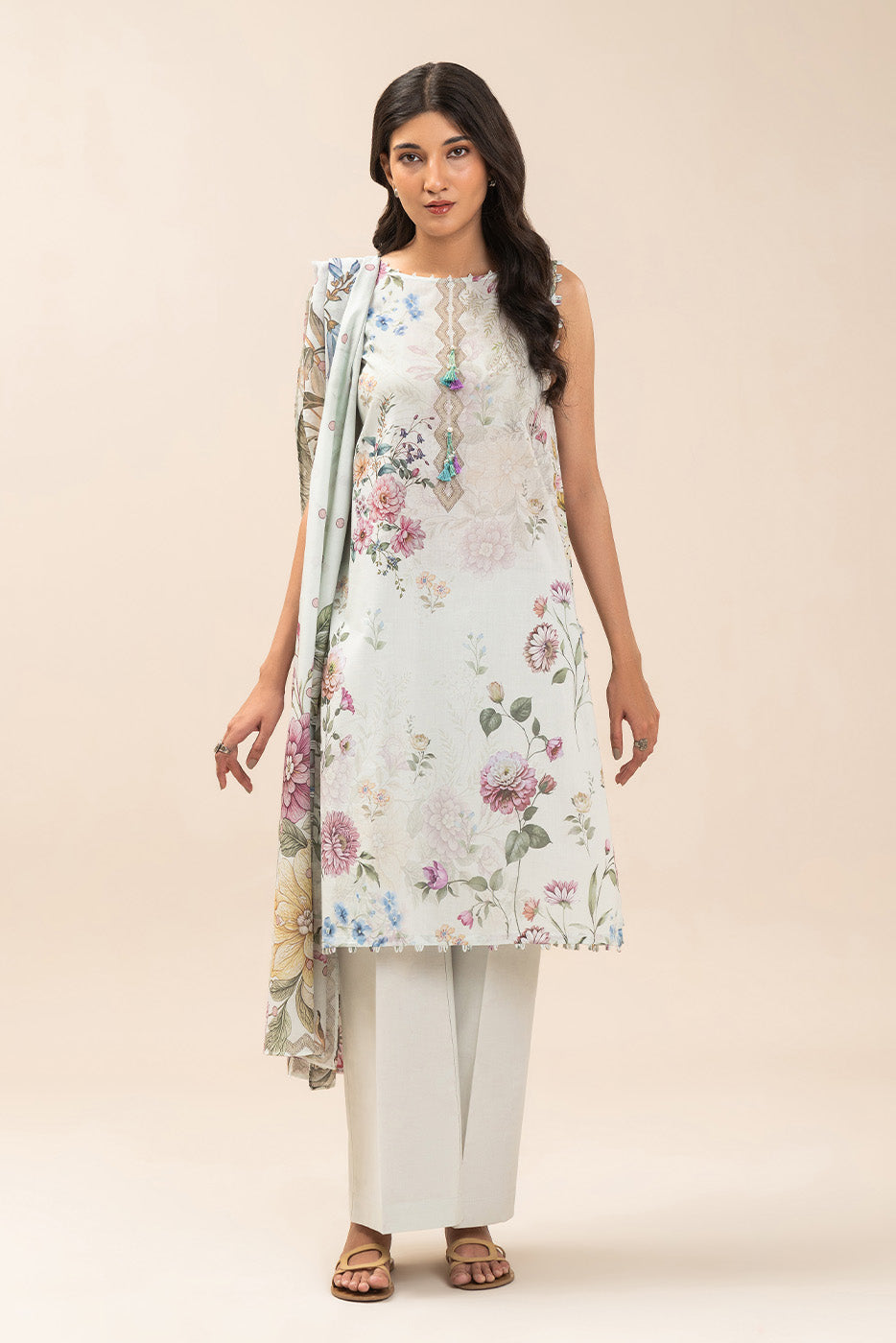 3 PIECE PRINT LAWN SUIT-IVORY WHISPER (UNSTITCHED)