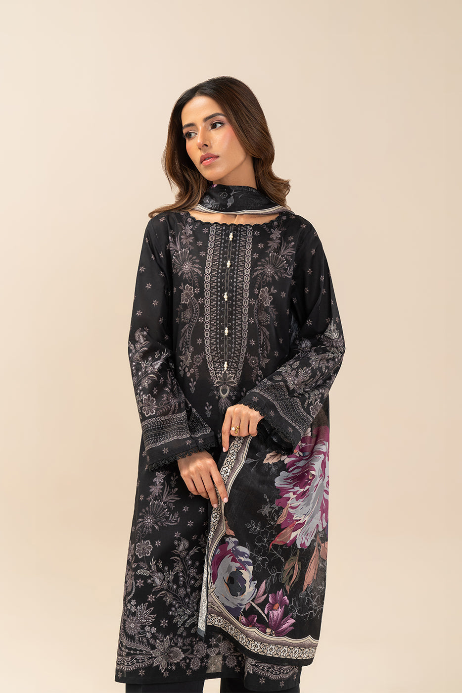 3 PIECE PRINTED LAWN SUIT-ONYX BLOOM (UNSTITCHED)