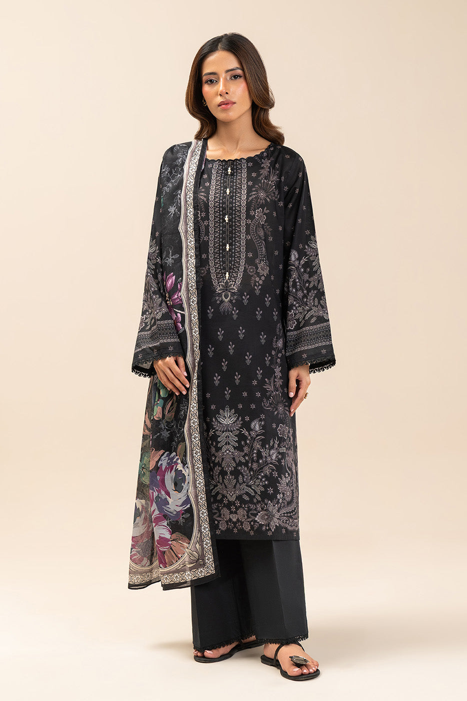 3 PIECE PRINTED LAWN SUIT-ONYX BLOOM (UNSTITCHED)