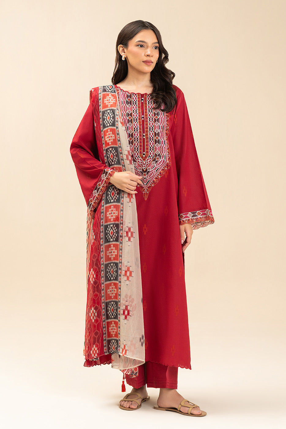 3 PIECE EMBROIDERED LAWN SUIT-IMPERIAL CRIMSON (UNSTITCHED)