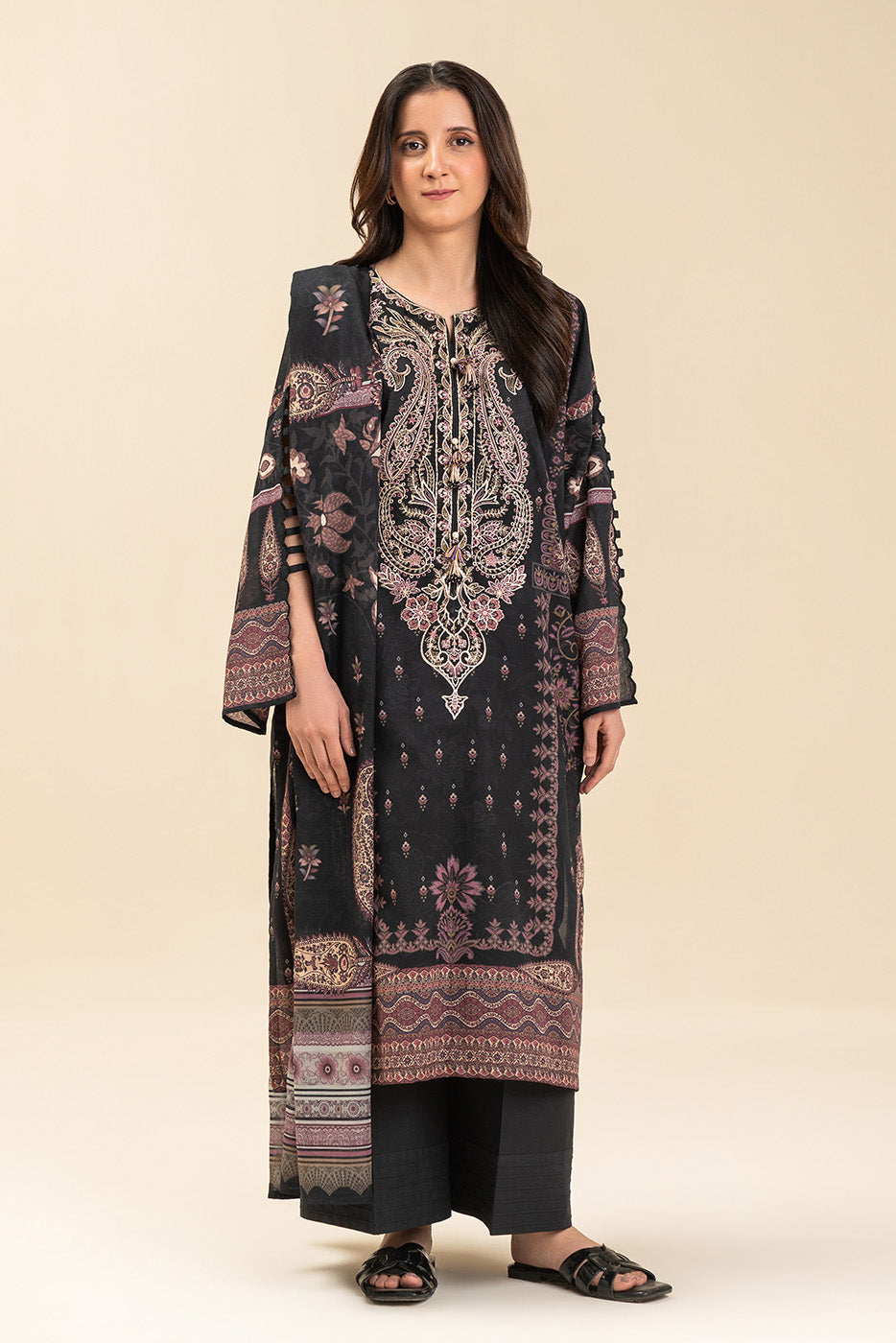 3 PIECE EMBROIDERED LENO KARRA SUIT-PAISLEY MAJESTY (UNSTITCHED)