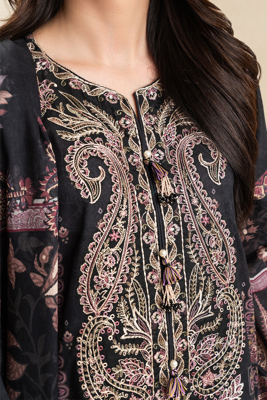 3 PIECE EMBROIDERED LENO KARRA SUIT-PAISLEY MAJESTY (UNSTITCHED)